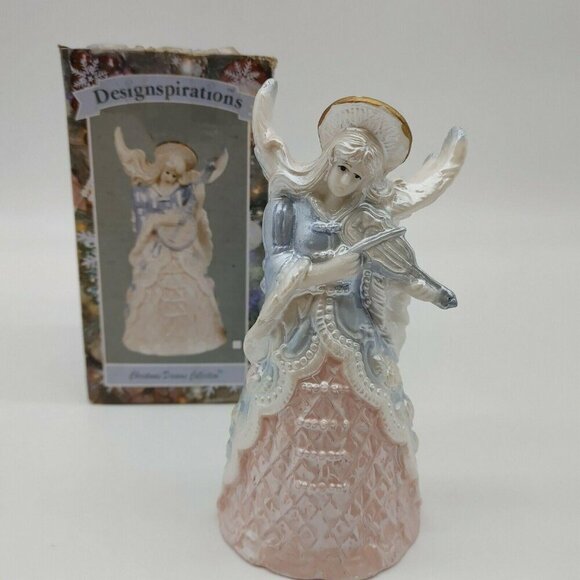 Designspirations Vintage Porcelain Angel Bell Figurine With Gold Halo & Violin - Picture 1 of 10